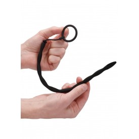 Черный стимулятор уретры с кольцом на головку Silicone Plug & Cock Ring Set