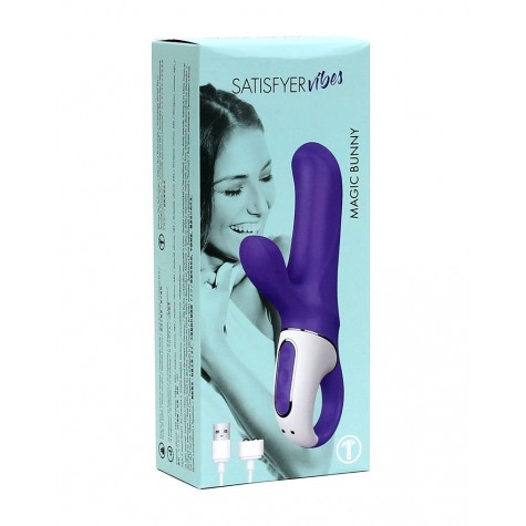 Фиолетовый вибратор Satisfyer Vibes Magic Bunny с клиторальным отростком - 17,6 см.